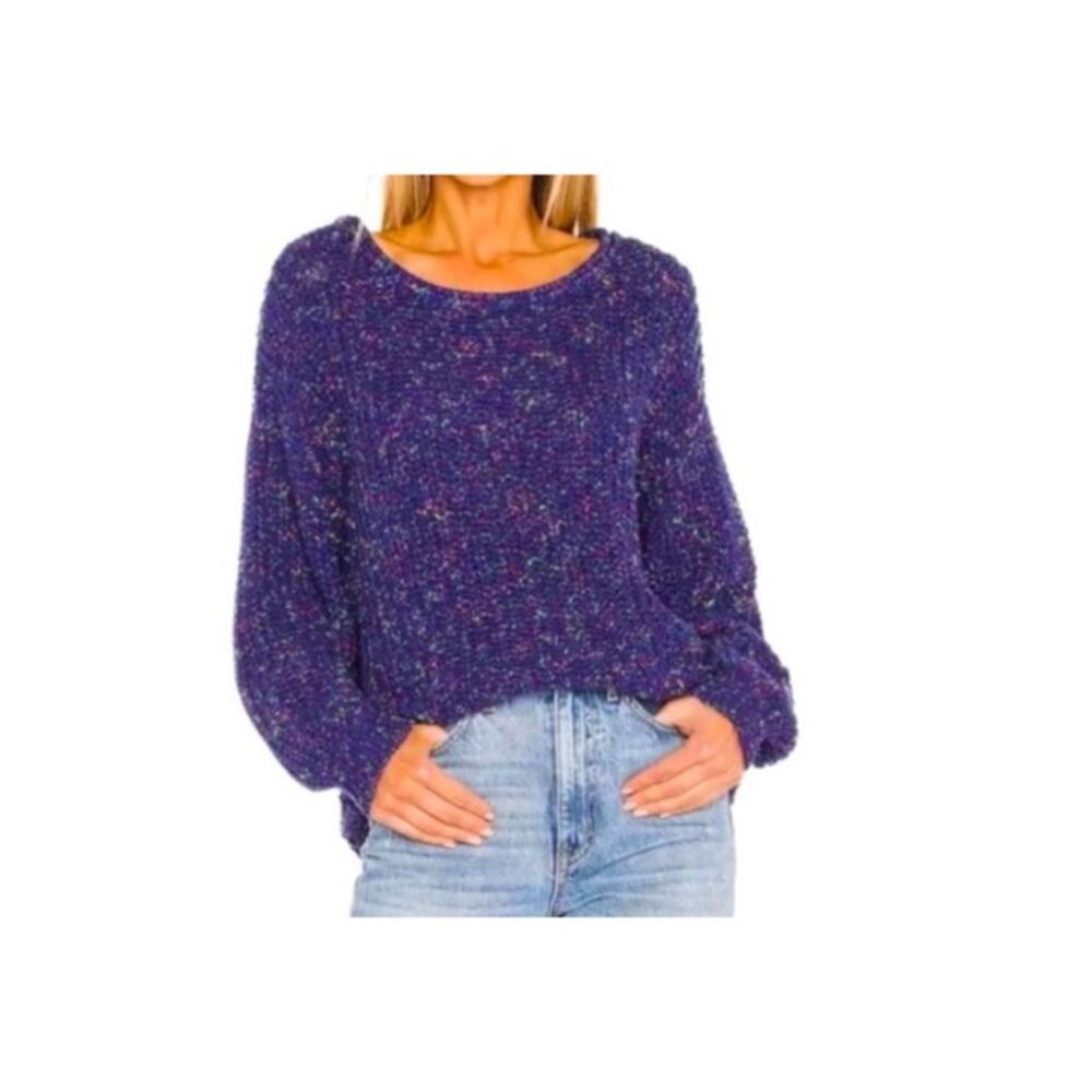 Free People Purple Confetti Neon Lights Pull Over Sweater Oversized Size SM
